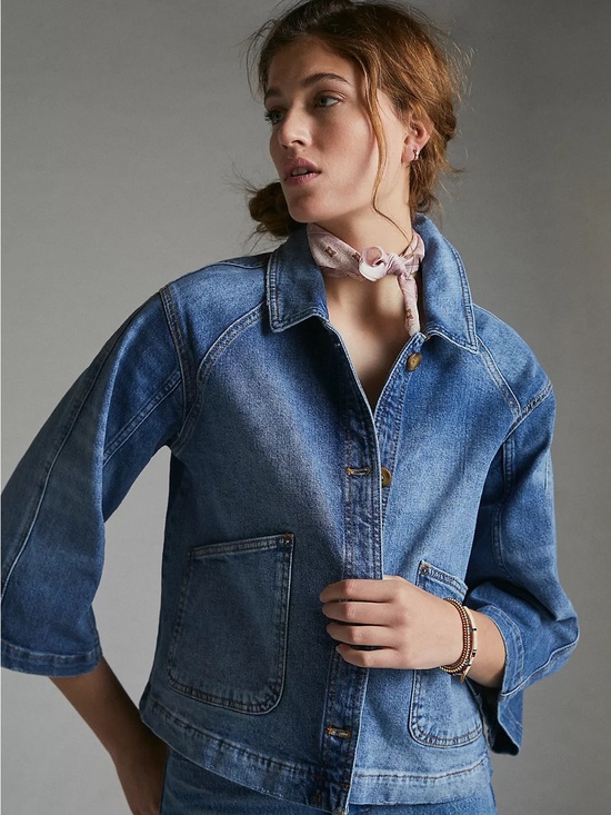 Pilcro Jackets & Blazers - Pilcro Bell Sleeve Denim Trucker Jacket Large Anthropologie 70s Boho